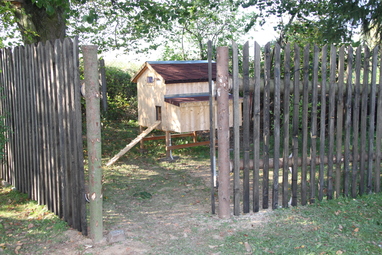 Kurník s plaňkovým plotem